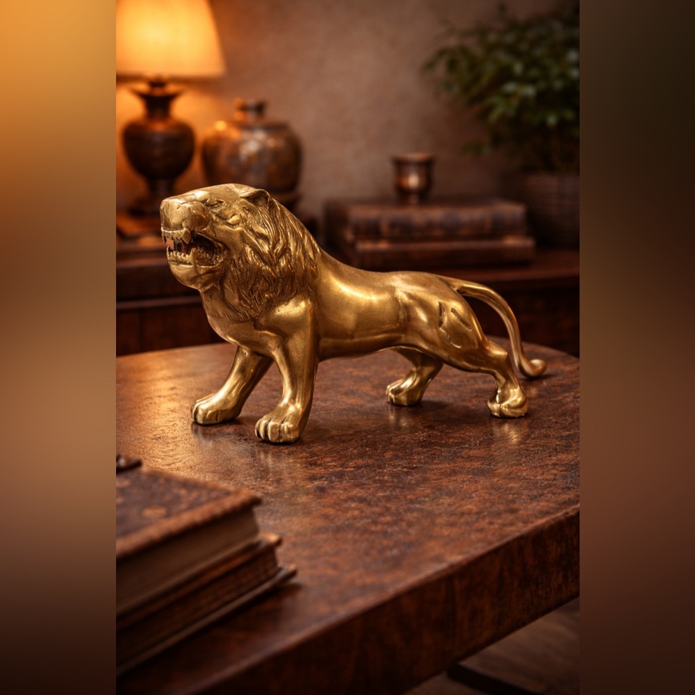Massive Vintage Solid Brass Roaring Lion Leo Sculpture 🦁 Heavy Majestic Guardian